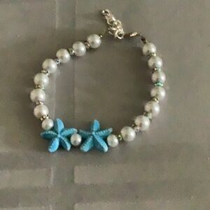 Elegant Pearl and Blue Starfish Bracelet